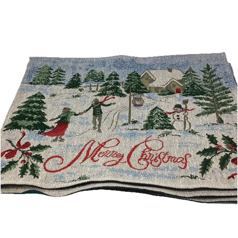 Set Of 4 Ice Skating Scene "Merry Christmas" Woven Tapestry Placemats 13"X 17"